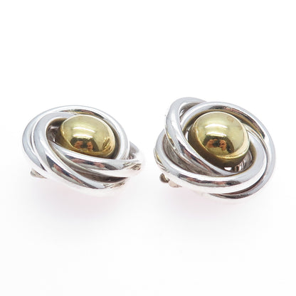 925 Sterling Silver 2-Tone Vintage Mexico Modernist Trinity Clip On Earrings