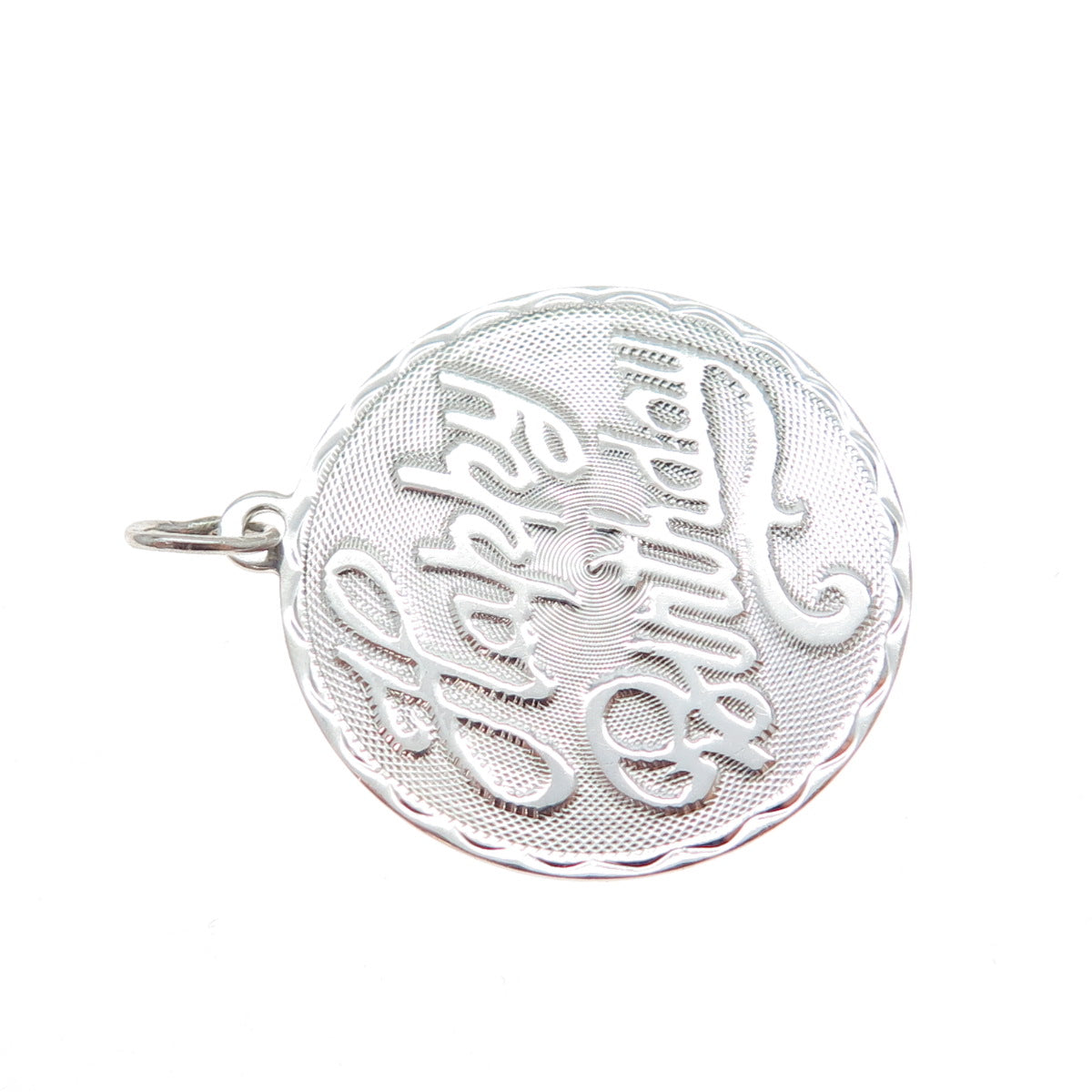 925 Sterling Silver Vintage Happy Birthday Round Tag Charm Pendant