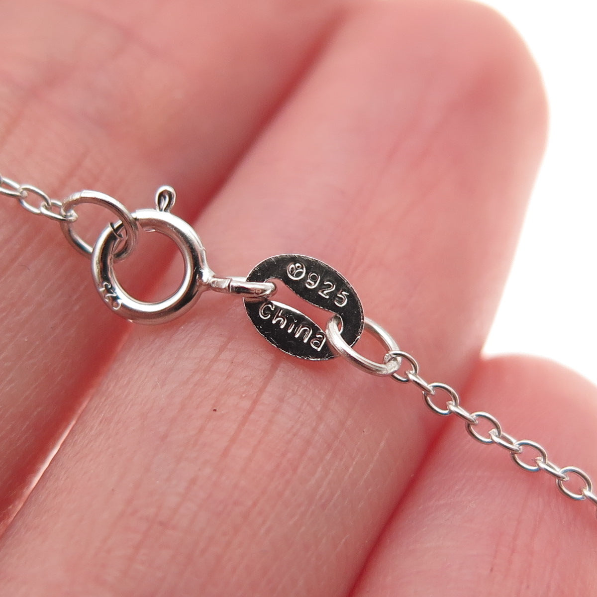 925 Sterling Silver Real Diamond Mom & Child Heart Cable Chain Necklace 18"