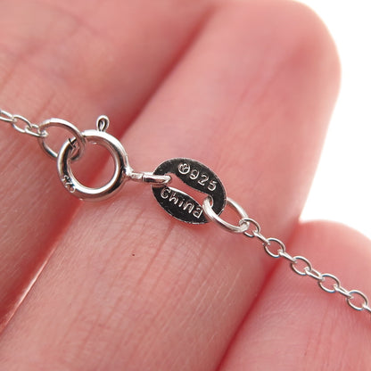 925 Sterling Silver Real Diamond Mom & Child Heart Cable Chain Necklace 18"