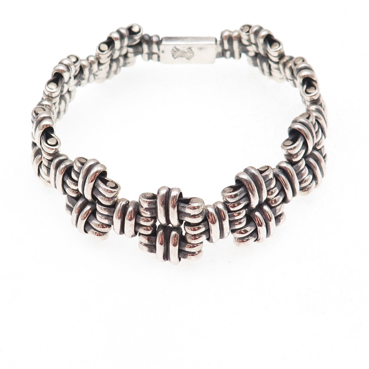 925 Sterling Silver Vintage Mexico Modernist Oxidized Bracelet 7.75"