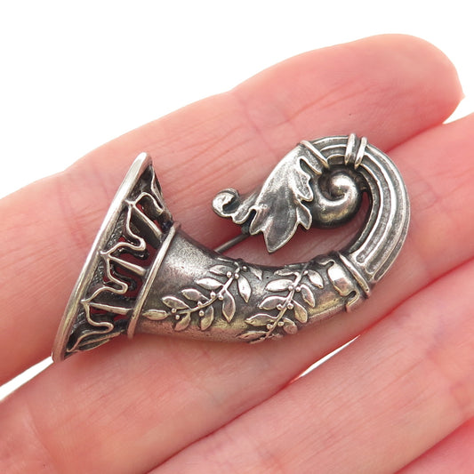 MFA Museum of Fine Arts 925 Sterling Silver Vintage Cornucopia / Horn Pin Brooch