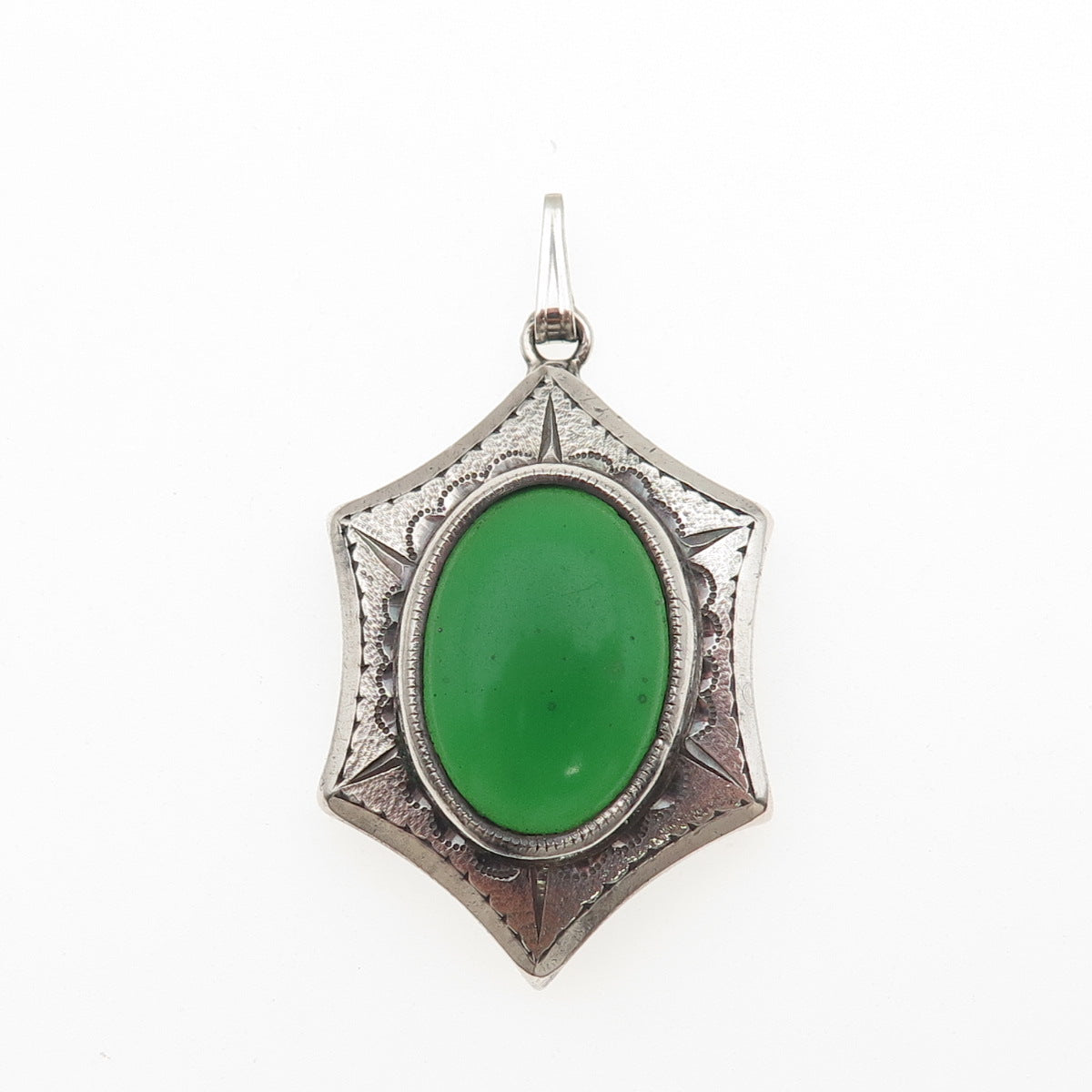 925 Sterling Silver Antique China Real Jade Sun Symbol Charm Pendant