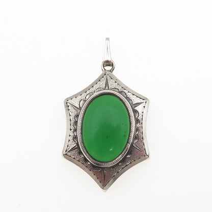 925 Sterling Silver Antique China Real Jade Sun Symbol Charm Pendant