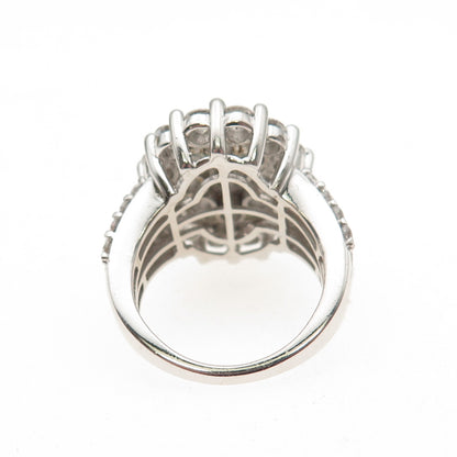 SAMARA SJD 925 Sterling Silver Round & Emerald-Cut C Z Ring Size 6