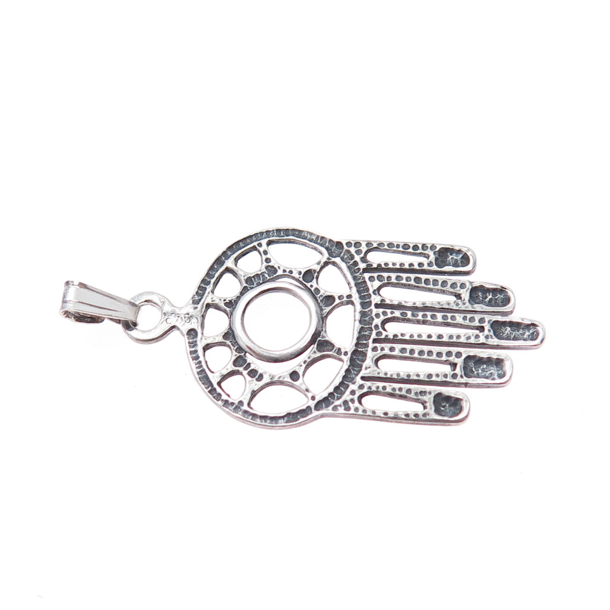 925 Sterling Silver Vintage Hamsa Amulet Oxidized Charm Pendant