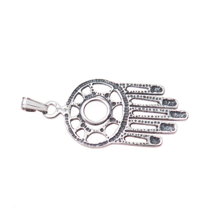 925 Sterling Silver Vintage Hamsa Amulet Oxidized Charm Pendant