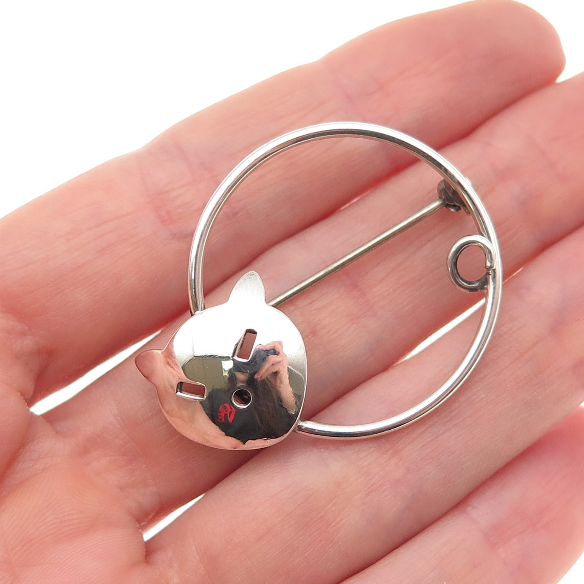 JewelArt 925 Sterling Silver Vintage Modernist Cat Oxidized Pin Brooch