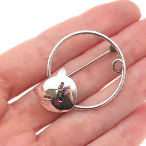 JewelArt 925 Sterling Silver Vintage Modernist Cat Oxidized Pin Brooch