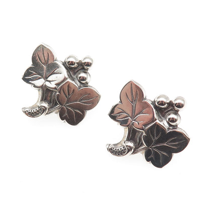 925 Sterling Silver Antique Art Deco Floral Oxidized Screw Back Earrings