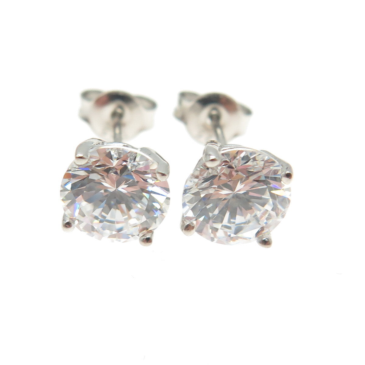 925 Sterling Silver Round-Cut C Z Stud Earrings