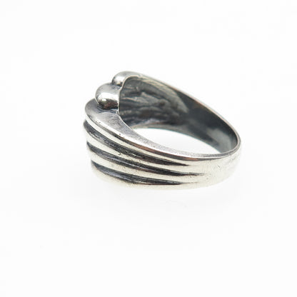 925 Sterling Silver Vintage Modernist Ribbed Bypass Oxidized Ring Size 7