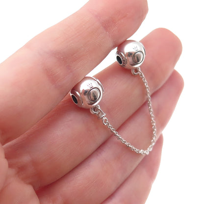 Pandora 925 Sterling Silver Safety Chain Slide Double Bead Charm