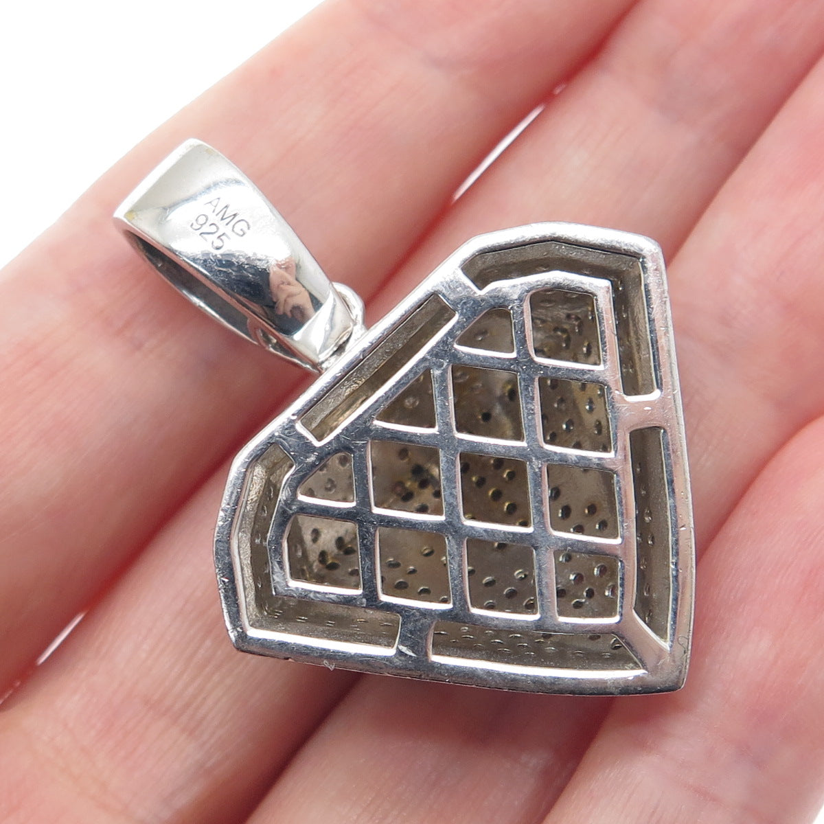 925 Sterling Silver Round-Cut C Z Diamond-Shape Charm Pendant