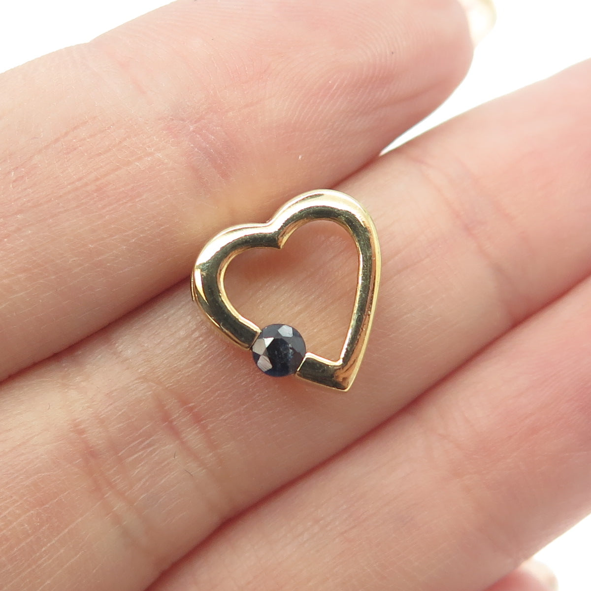 925 Sterling Silver Gold Plated Real Sapphire Heart Slide Pendant