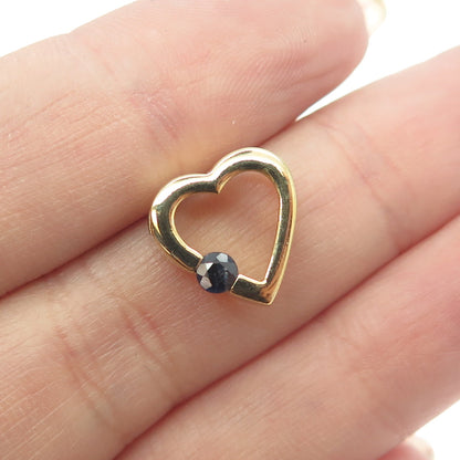 925 Sterling Silver Gold Plated Real Sapphire Heart Slide Pendant