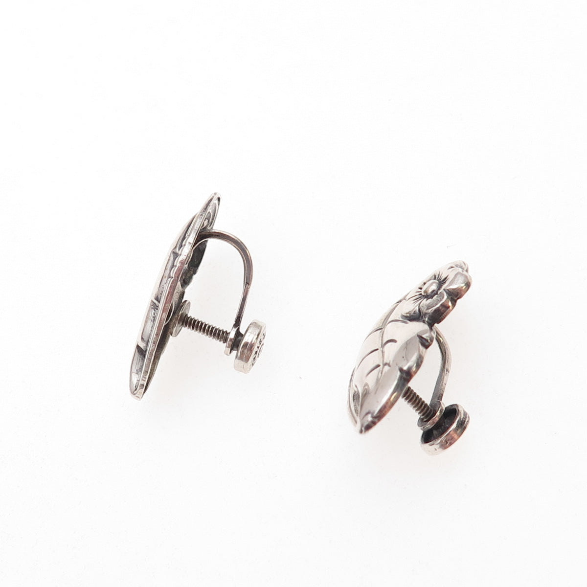 Danecraft 925 Sterling Silver Antique Art Deco Floral Screw Back Earrings