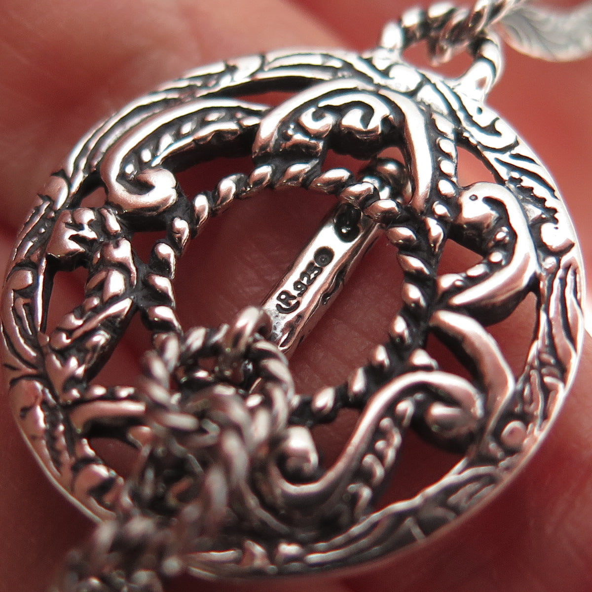 Carolyn Pollack 925 Sterling Silver Vintage Ornate Disc Chain Necklace 18"