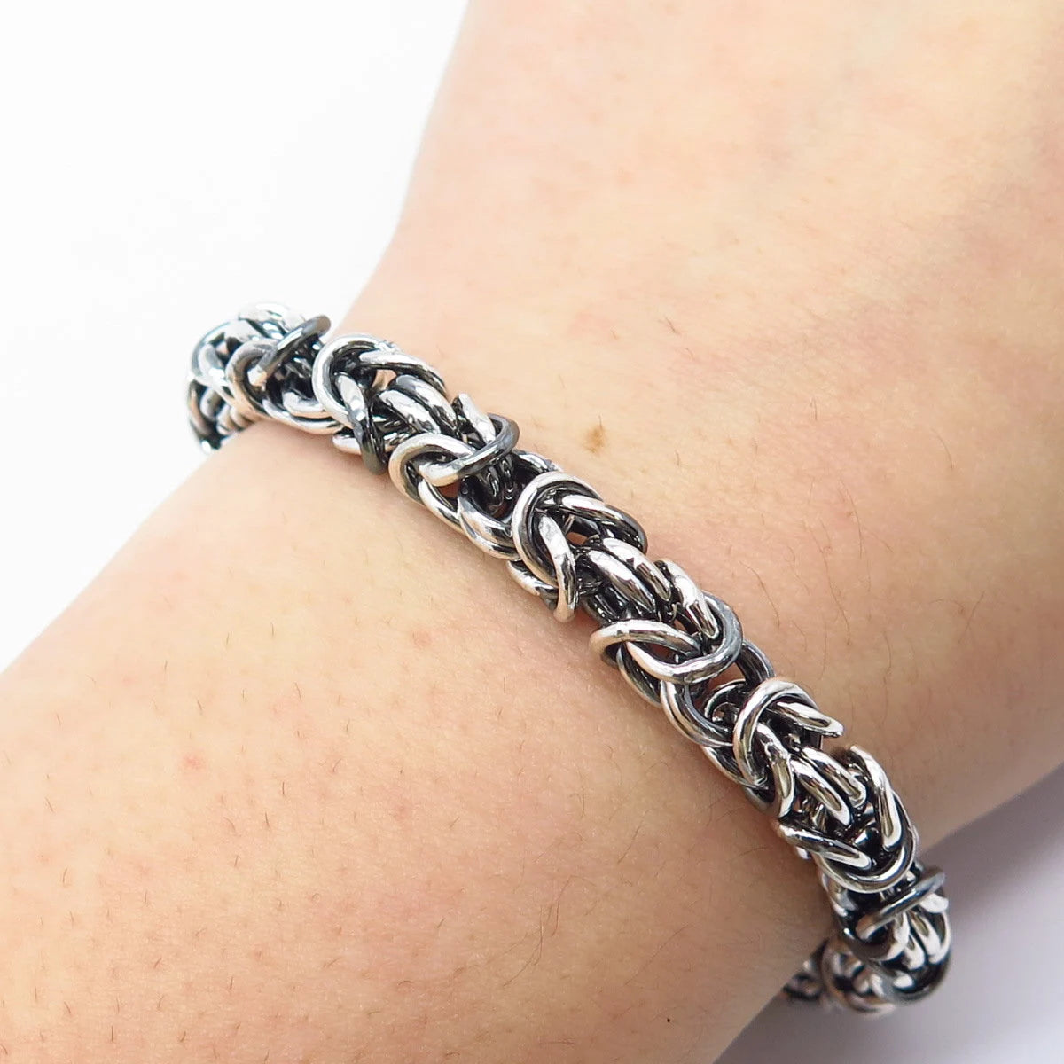 925 Sterling Silver Vintage Byzantine Link Bracelet 8"
