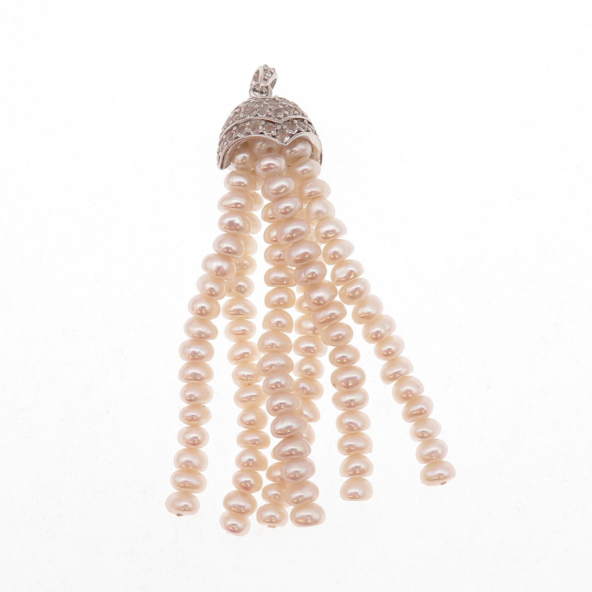 925 Sterling Silver Real Pearl & White Topaz Tassel Charm Pendant