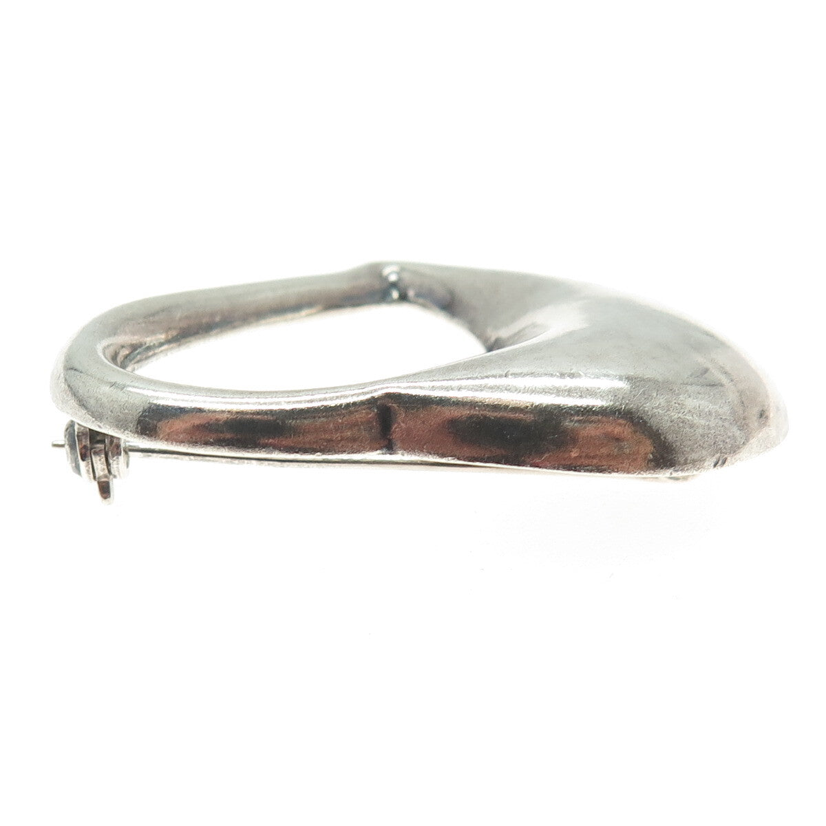925 Sterling Silver Vintage Open Heart Modernist Oxidized Pin Brooch