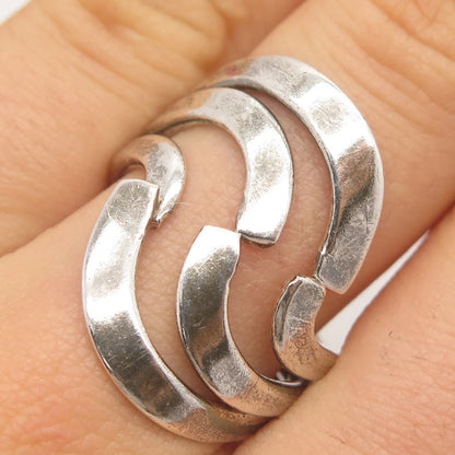 925 Sterling Silver Vintage Wavy Triple-Bar Ring Size 8.25
