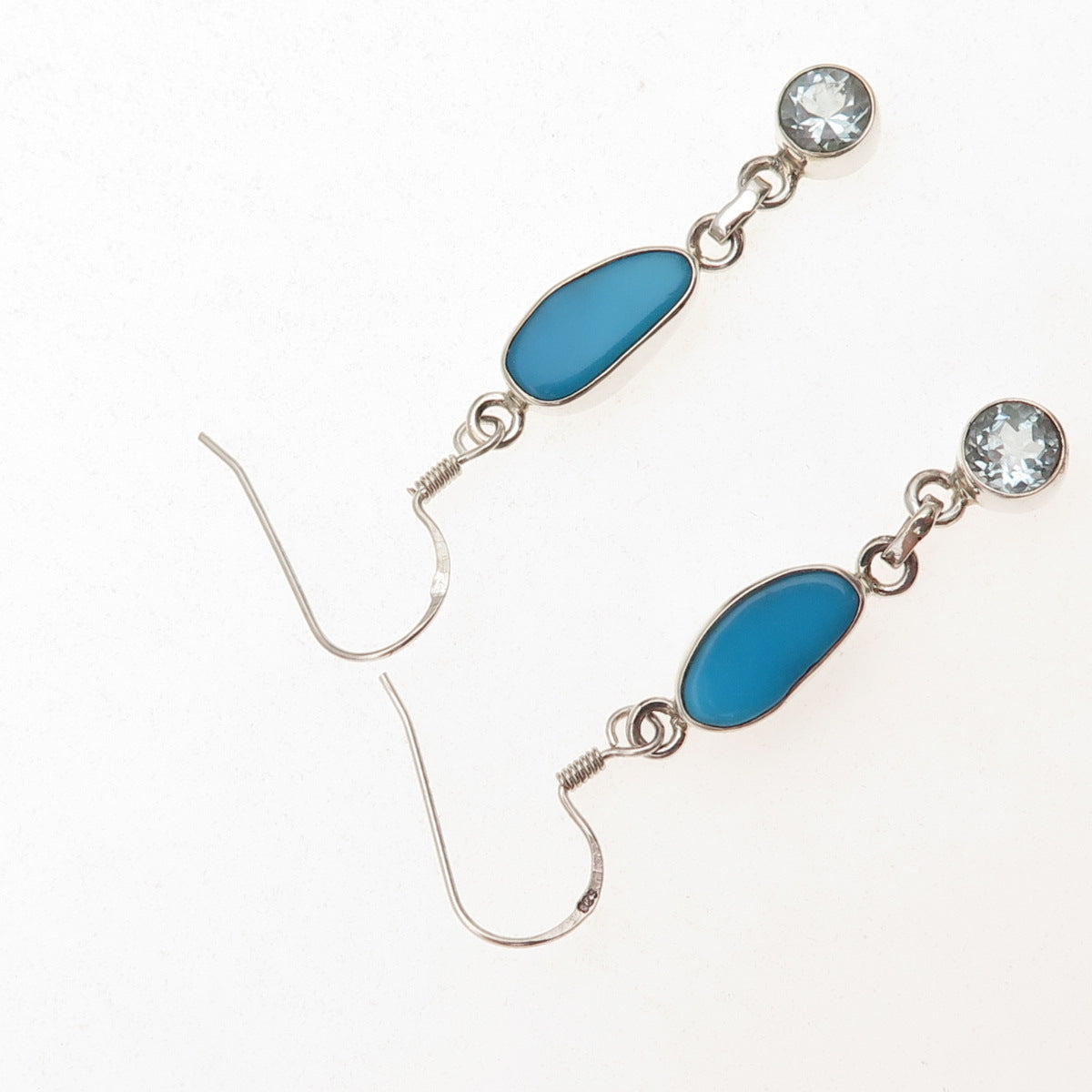 925 Sterling Silver Vintage Real Turquoise & Blue Topaz Dangle Earrings