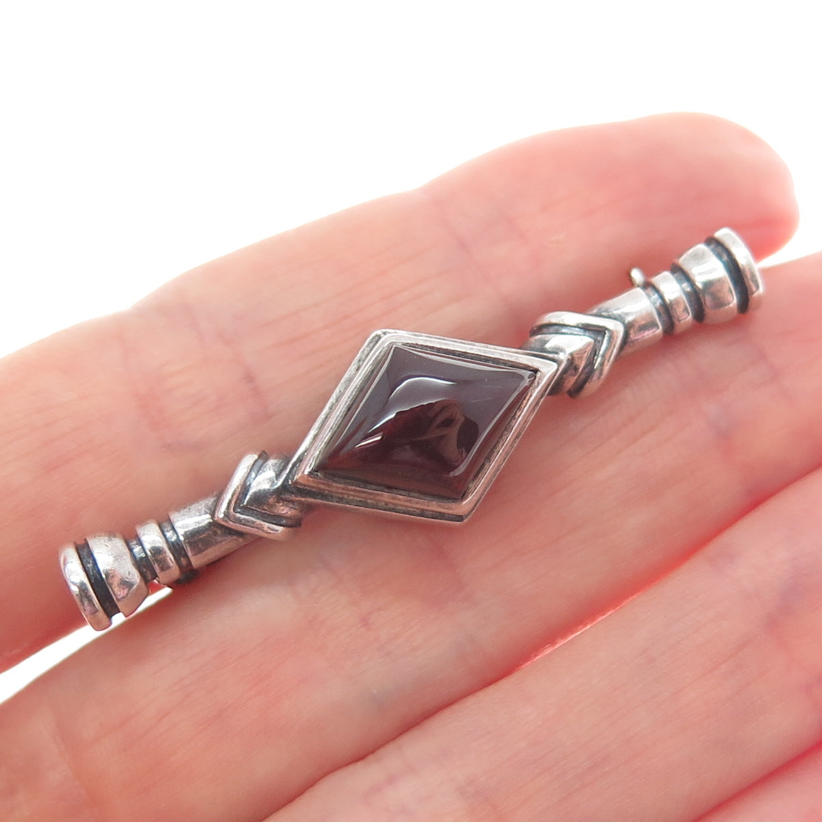 ELAN E. VARSHAY 925 Sterling Silver Vintage Real Tourmaline Oxidized Pin Brooch