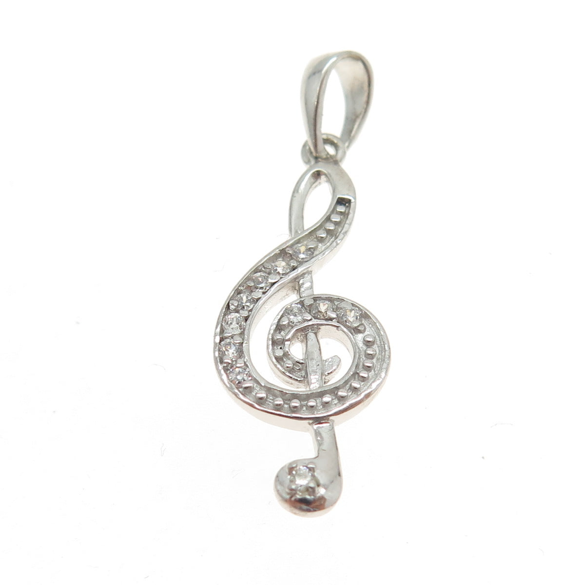 925 Sterling Silver Round-Cut Shaped C Z Treble Clef Pendant