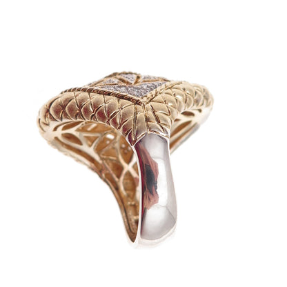 925 Sterling Silver 2-Tone Round-Cut C Z Floral Ring Size 9.25