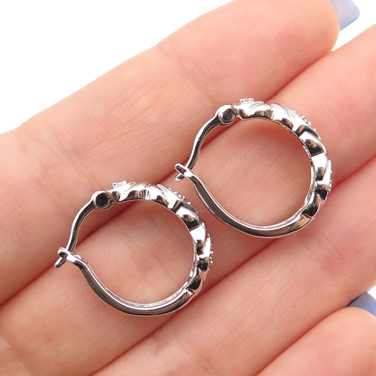 ROSS SIMONS 925 Sterling Silver Real Round-Cut Diamond Hoop Earrings