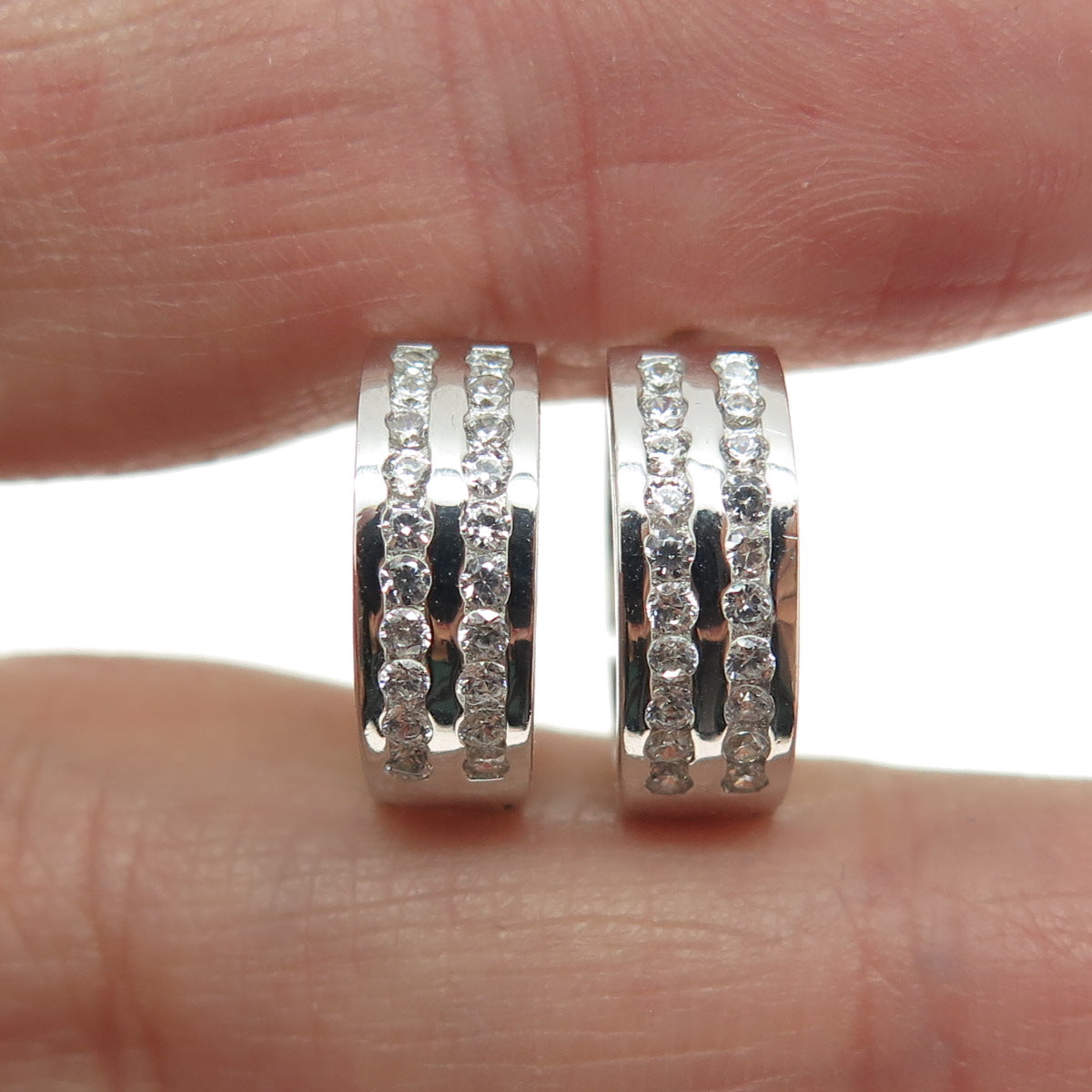 925 Sterling Silver Round-Cut C Z Hoop Earrings