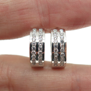 925 Sterling Silver Round-Cut C Z Hoop Earrings