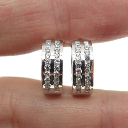 925 Sterling Silver Round-Cut C Z Hoop Earrings