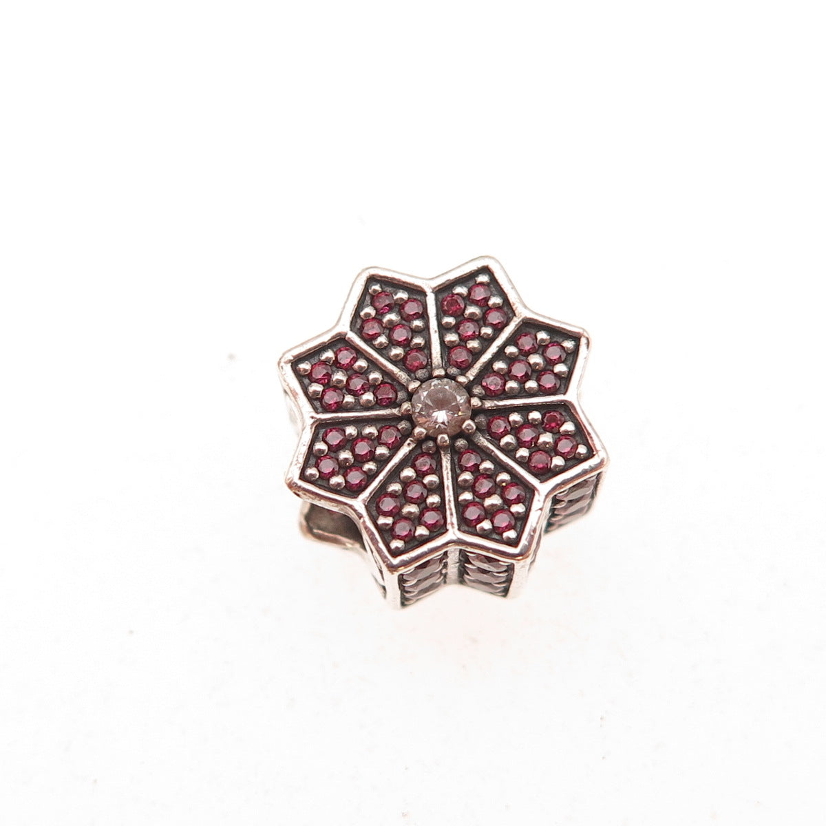 Pandora 925 Sterling Silver 2016 Red & White C Z Poinsettia Slide Bead Charm