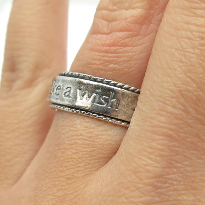 T & T 925 Sterling Silver Vintage "Make a Wish" Band Ring Size 7.25