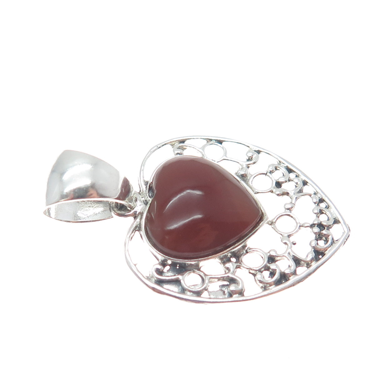950 Silver Vintage Real Carnelian Heart Charm Pendant