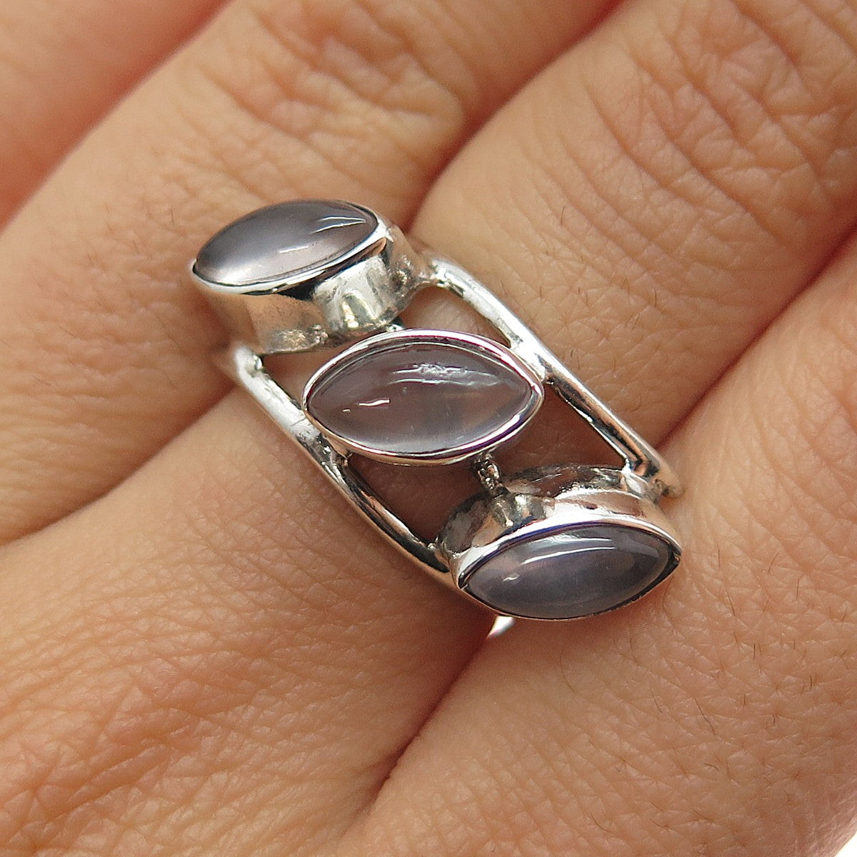 925 Sterling Silver Vintage Real Amethyst Modernist Ring Size 7