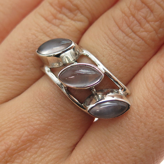 925 Sterling Silver Vintage Real Amethyst Modernist Ring Size 7