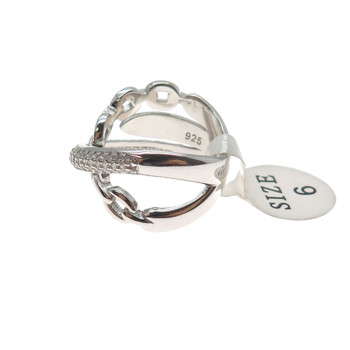 925 Sterling Silver Round-Cut C Z Crisscross Ring Size 6
