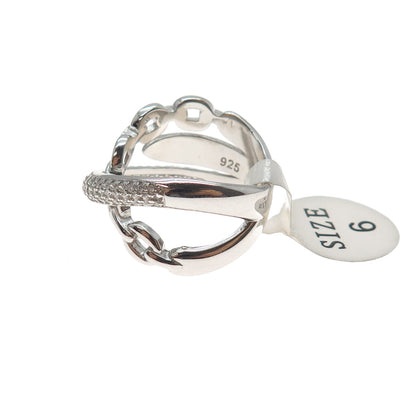 925 Sterling Silver Round-Cut C Z Crisscross Ring Size 6
