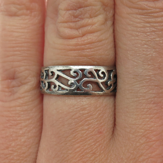 925 Sterling Silver Vintage Swirl Oxidized Band Ring Size 7.25