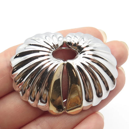 925 Sterling Silver 2-Tone Vintage Ribbed Pin Brooch