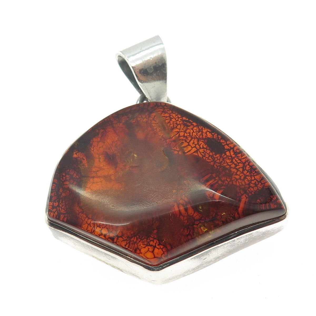 925 Sterling Silver Vintage Real Amber Modernist Pendant