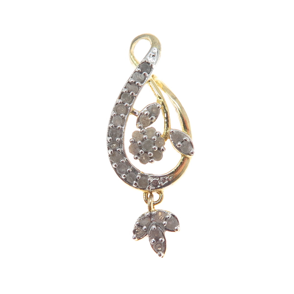 Gold Plated Real Round-Cut Diamond Infinity Floral Charm Pendant