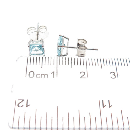 925 Sterling Silver Princess-Cut Blue C Z Stud Earrings