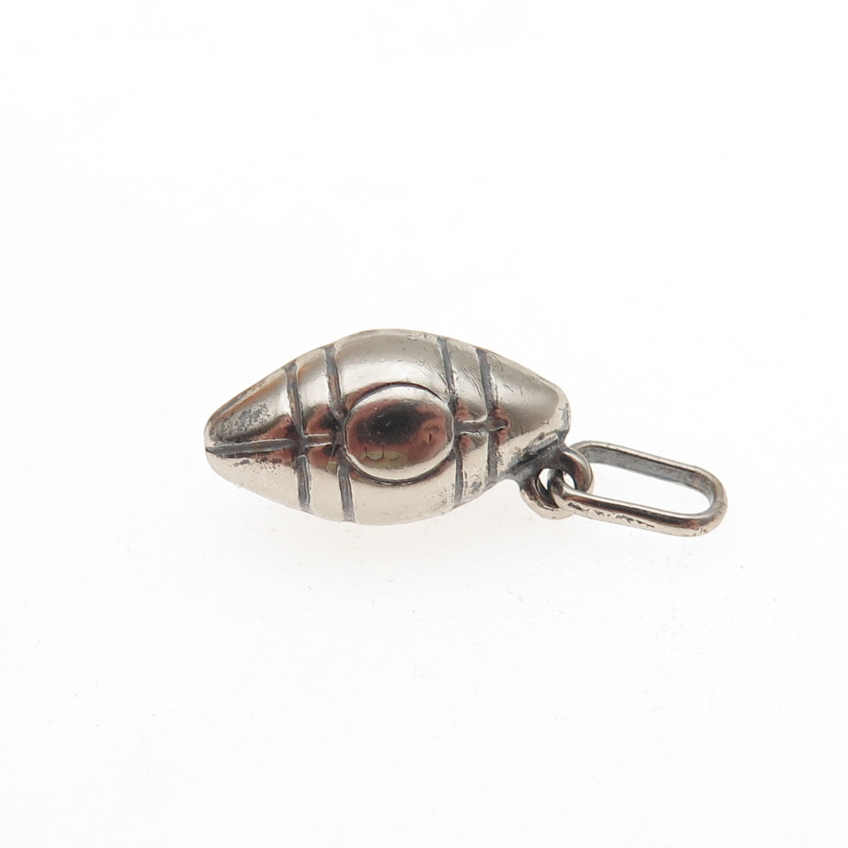 925 Sterling Silver Vintage Italy Football Ball Oxidized 3D Mini Charm Pendant