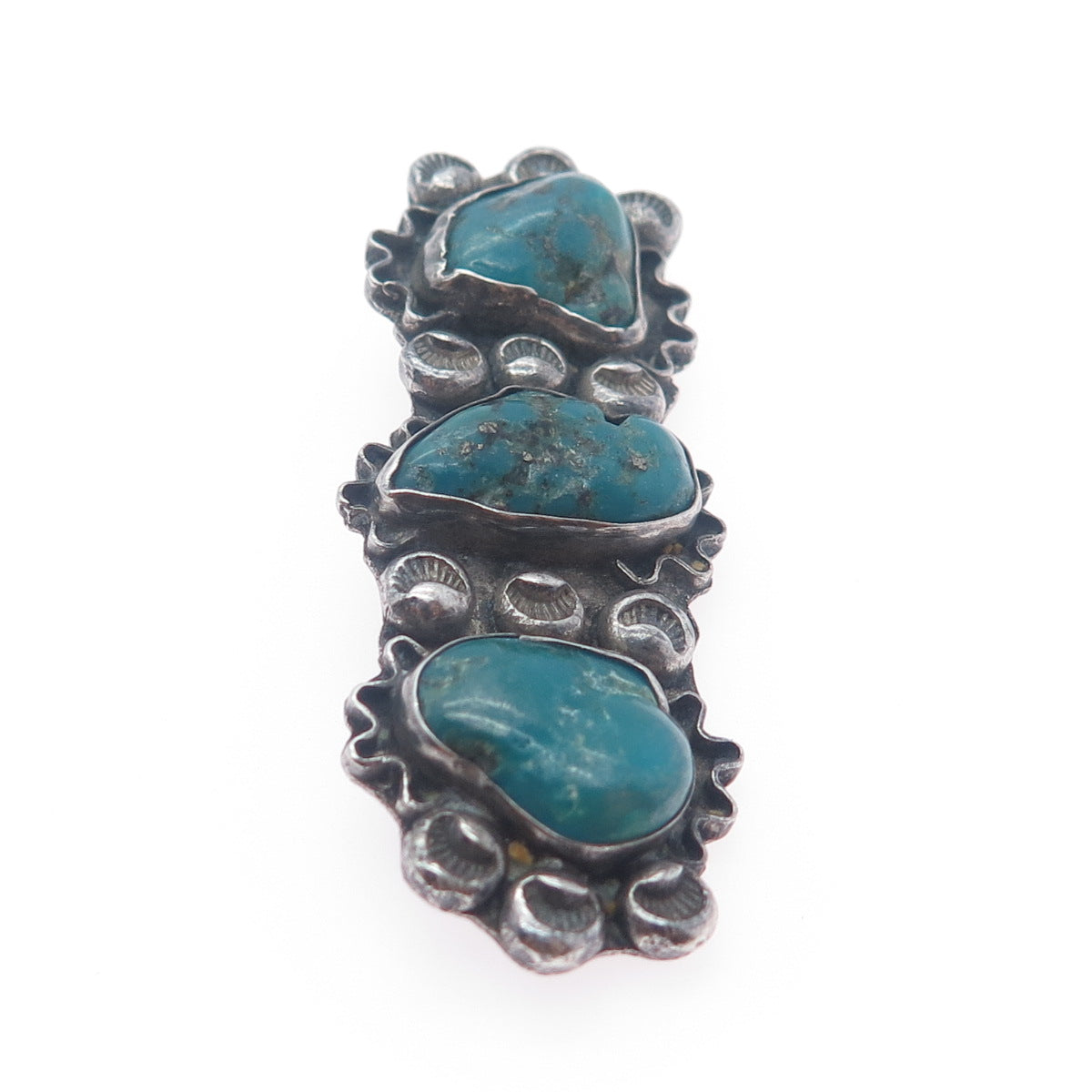 Old Pawn Sterling Silver Vintage Southwestern Bisbee Turquoise Tribal Pin Brooch