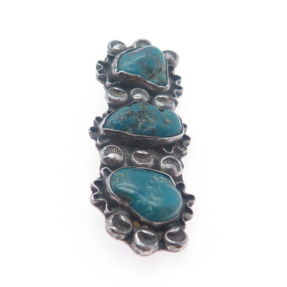 Old Pawn Sterling Silver Vintage Southwestern Bisbee Turquoise Tribal Pin Brooch