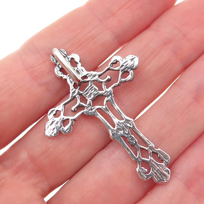 925 Sterling Silver Vintage Fleur de Lis Cross Oxidized Slide Pendant